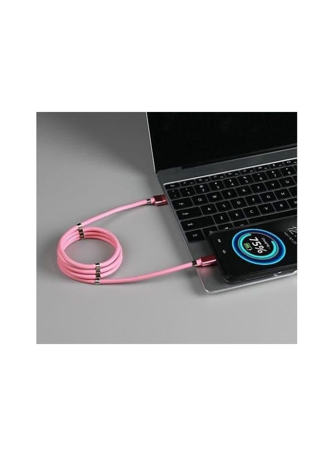 كيبل شحن مغناطيسي USB A الى لايتنينج لنقل الطاقة بسرعة بدون تشابك بتصميم مرن سهل التخزين ملفوف ملفوف موصل متين شحن ثابت متوافق مع ايفون (وردي) - Image 5